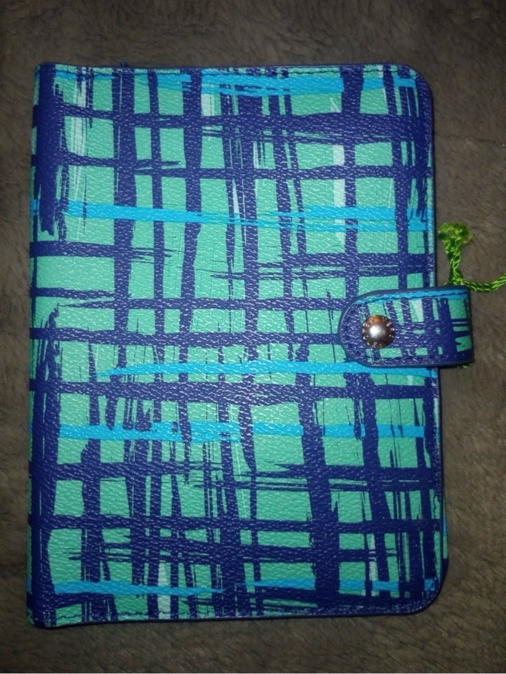 Vera Bradley Slim Travel Organizer in Navy/Teal Art Plaid pattern.